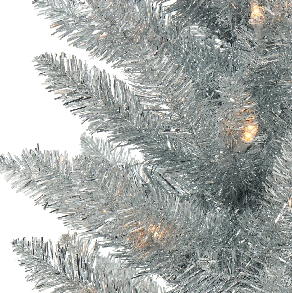 Pre-Lit Christmas Trees*The Holiday Aisle 72" H Slender Silver Fir Christmas Tree With 100 Lights