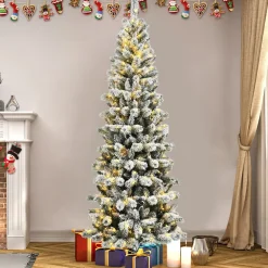 Pre-Lit Christmas Trees*The Holiday Aisle 8' H Slender White Flocked Christmas Tree With 350 Led Lights