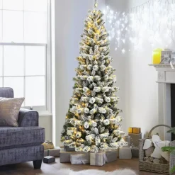 Pre-Lit Christmas Trees*The Holiday Aisle 8' H Slender White Flocked Christmas Tree With 350 Led Lights