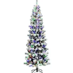 Pre-Lit Christmas Trees*The Holiday Aisle 8' H Slender White Flocked Christmas Tree With 350 Led Lights
