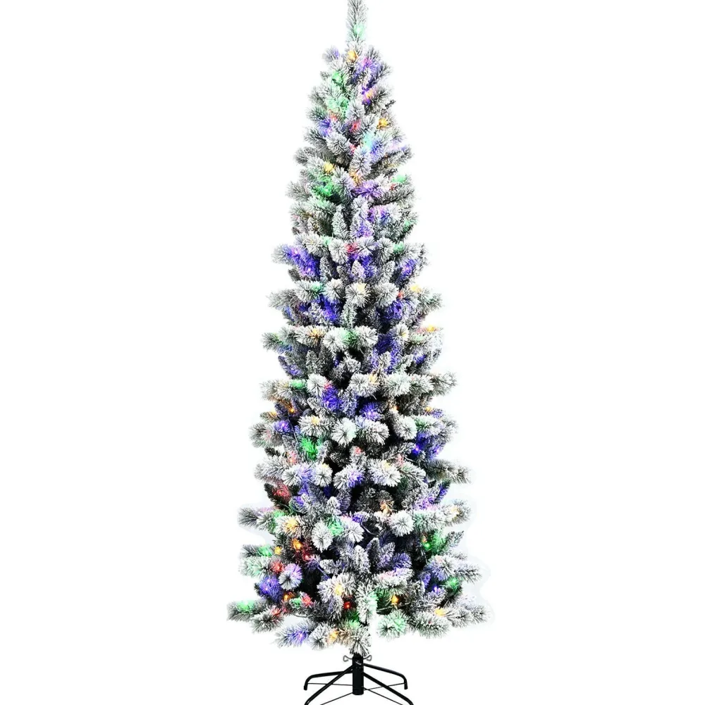 Pre-Lit Christmas Trees*The Holiday Aisle 8' H Slender White Flocked Christmas Tree With 350 Led Lights