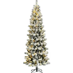 Pre-Lit Christmas Trees*The Holiday Aisle 8' H Slender White Flocked Christmas Tree With 350 Led Lights