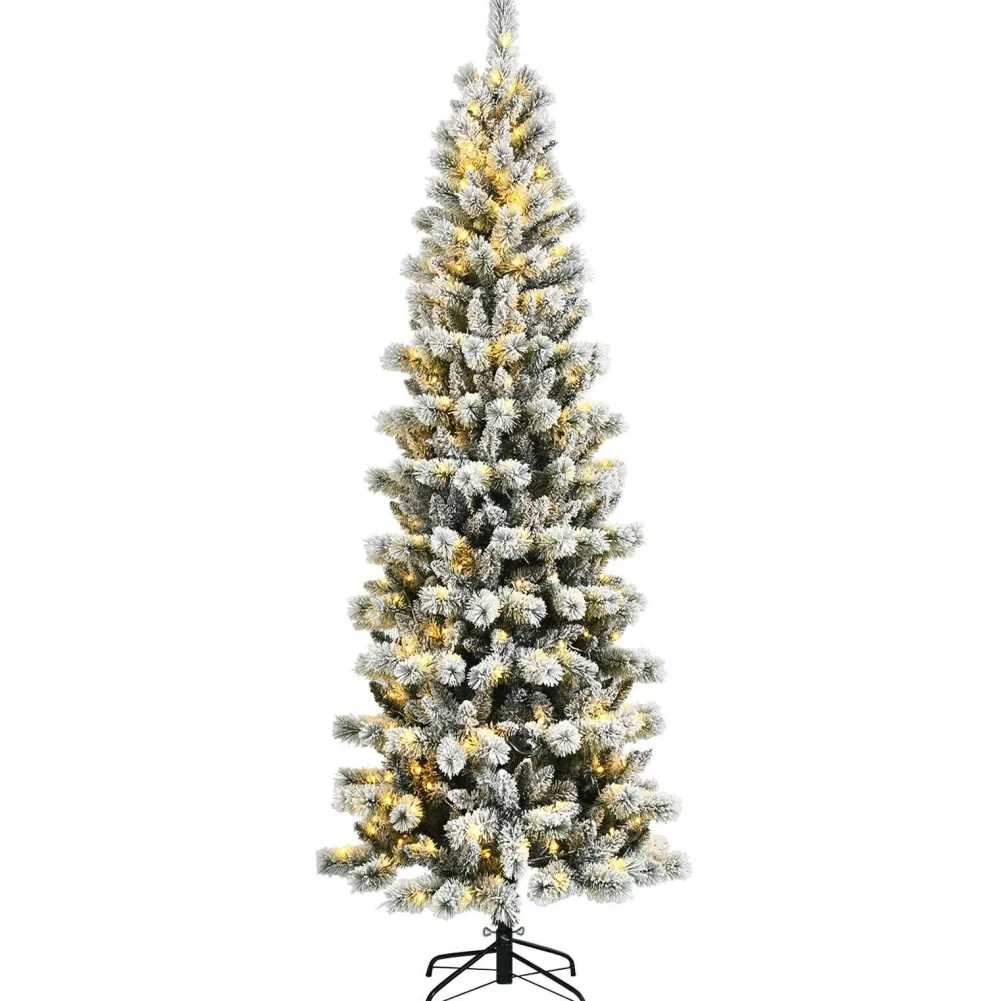 Pre-Lit Christmas Trees*The Holiday Aisle 8' H Slender White Flocked Christmas Tree With 350 Led Lights