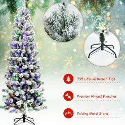Pre-Lit Christmas Trees*The Holiday Aisle 8' H Slender White Flocked Christmas Tree With 350 Led Lights