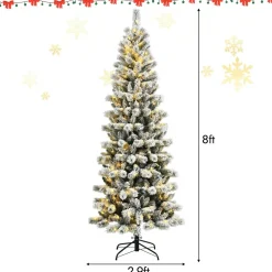 Pre-Lit Christmas Trees*The Holiday Aisle 8' H Slender White Flocked Christmas Tree With 350 Led Lights