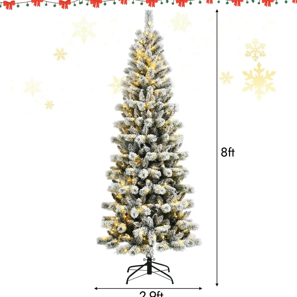Pre-Lit Christmas Trees*The Holiday Aisle 8' H Slender White Flocked Christmas Tree With 350 Led Lights