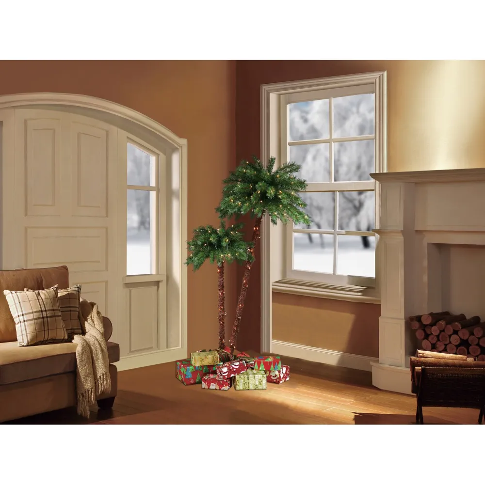 Pre-Lit Christmas Trees*Bay Isle Home 72" H Upside Down Green Artificial Tropical Christmas Tree With 175 Lights