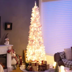 Pre-Lit Christmas Trees*The Holiday Aisle 90'' H White Artificial Hinged Christmas Tree With 450 Lights