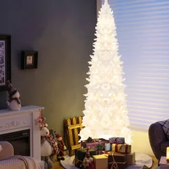 Pre-Lit Christmas Trees*The Holiday Aisle 84'' H White Artificial Hinged Christmas Tree With 300 Lights