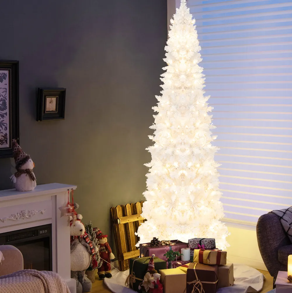 Pre-Lit Christmas Trees*The Holiday Aisle 84'' H White Artificial Hinged Christmas Tree With 300 Lights