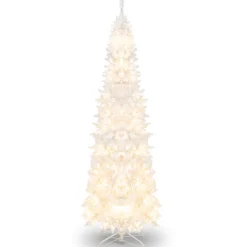 Pre-Lit Christmas Trees*The Holiday Aisle 84'' H White Artificial Hinged Christmas Tree With 300 Lights
