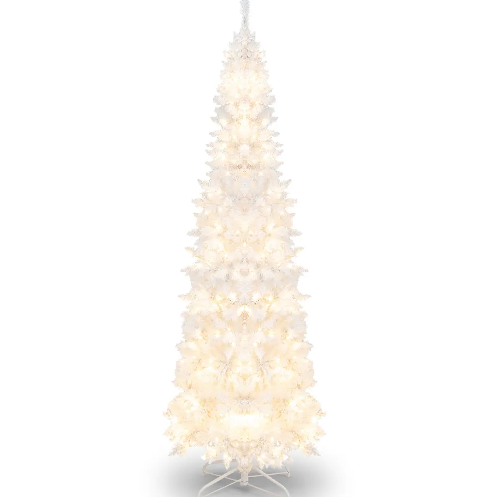 Pre-Lit Christmas Trees*The Holiday Aisle 84'' H White Artificial Hinged Christmas Tree With 300 Lights