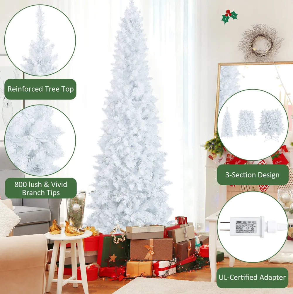 Pre-Lit Christmas Trees*The Holiday Aisle 84'' H White Artificial Hinged Christmas Tree With 300 Lights