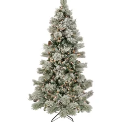 Pre-Lit Christmas Trees*The Holiday Aisle 108" H White Fir Christmas Tree With 900 Incandescent Lights And Pinecones