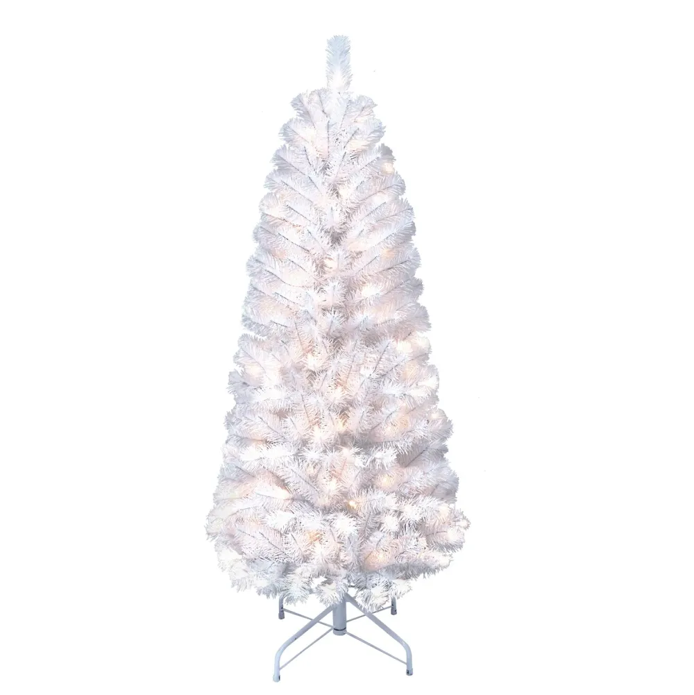 Pre-Lit Christmas Trees*The Holiday Aisle 4'6" H White Fir Christmas Tree With Lights