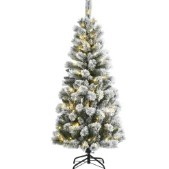 Pre-Lit Christmas Trees*The Holiday Aisle 60" H White Realistic Pine Flocked/Frosted Christmas Tree With 1400 Led Lights