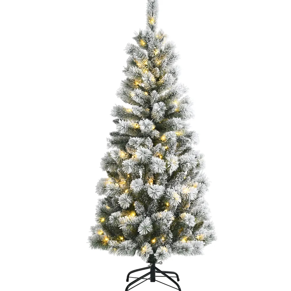 Pre-Lit Christmas Trees*The Holiday Aisle 60" H White Realistic Pine Flocked/Frosted Christmas Tree With 1400 Led Lights