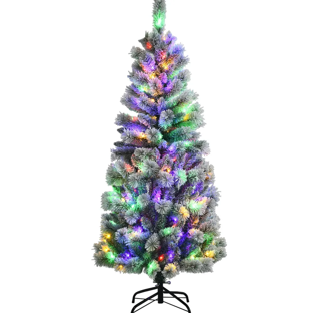 Pre-Lit Christmas Trees*The Holiday Aisle 60" H White Realistic Pine Flocked/Frosted Christmas Tree With 1400 Led Lights