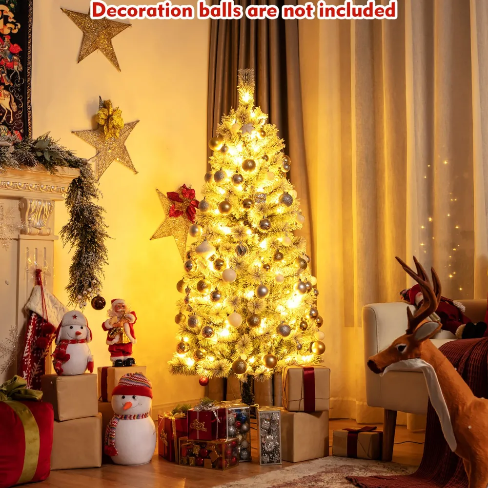 Pre-Lit Christmas Trees*The Holiday Aisle 60" H White Realistic Pine Flocked/Frosted Christmas Tree With 1400 Led Lights