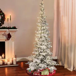 Pre-Lit Christmas Trees*The Holiday Aisle 7.5' H White/Green Realistic Artificial Pine Flocked/Frosted Christmas Tree With 400 Lights Led