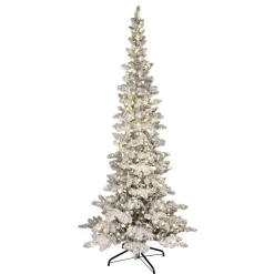 Pre-Lit Christmas Trees*The Holiday Aisle 7.5' H White/Green Realistic Artificial Pine Flocked/Frosted Christmas Tree With 400 Lights Led