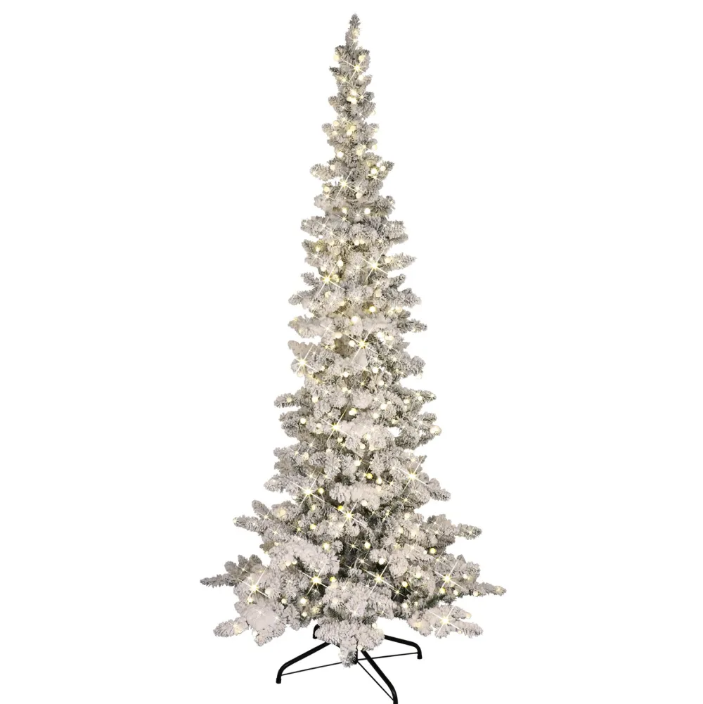 Pre-Lit Christmas Trees*The Holiday Aisle 7.5' H White/Green Realistic Artificial Pine Flocked/Frosted Christmas Tree With 400 Lights Led