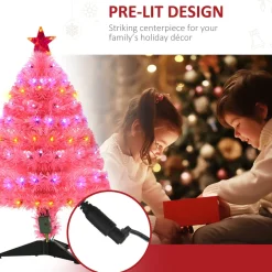 Pre-Lit Christmas Trees*The Holiday Aisle 3' Pink Pine Artificial Christmas Tree With 90 Colored & Clear Lights