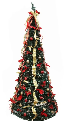 Pre-Lit Christmas Trees*Northlight Seasonal 6' Pre-Lit Gold And Red Pre-Decorated Pop-Up Artificial Christmas Tree Clear Lights