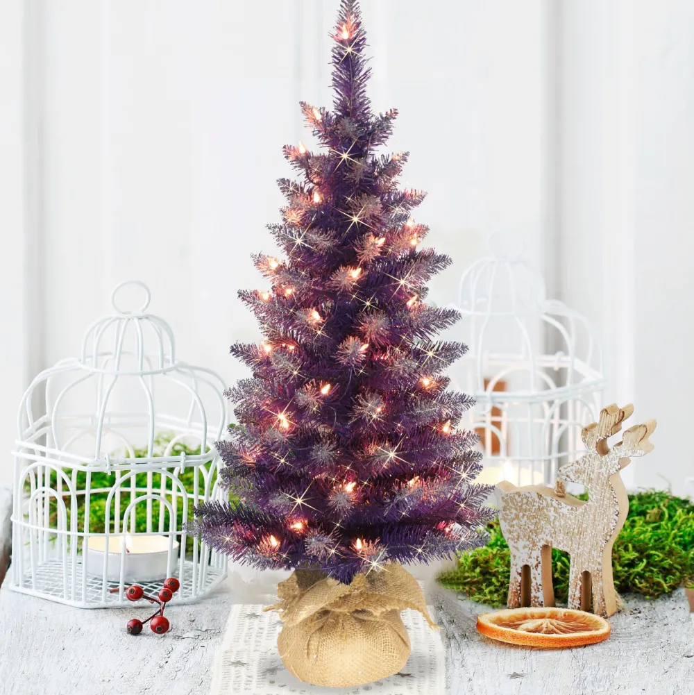 Pre-Lit Christmas Trees*The Holiday Aisle 3' Purple Spruce Artificial Christmas Tree With 50 Clear/White Lights