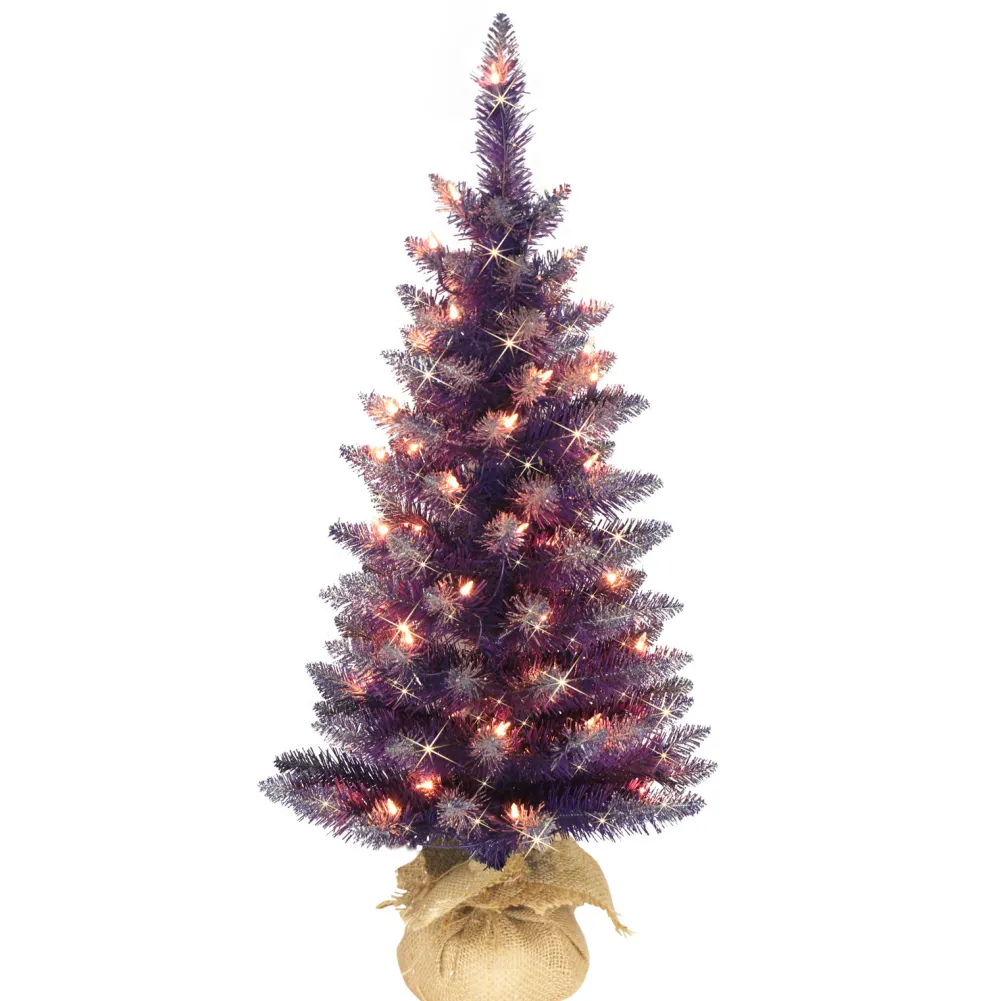 Pre-Lit Christmas Trees*The Holiday Aisle 3' Purple Spruce Artificial Christmas Tree With 50 Clear/White Lights