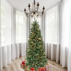 Pre-Lit Christmas Trees*Andover Mills 7' Slender Green Realistic Artificial Douglas Fir Christmas Tree With 300 Clear Lights