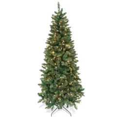 Pre-Lit Christmas Trees*Andover Mills 7' Slender Green Realistic Artificial Douglas Fir Christmas Tree With 300 Clear Lights