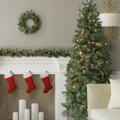 Pre-Lit Christmas Trees*Andover Mills 7' Slender Green Realistic Artificial Douglas Fir Christmas Tree With 300 Clear Lights