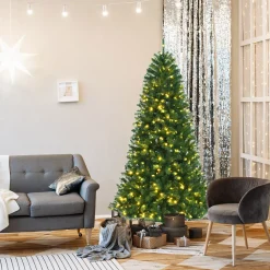 Pre-Lit Christmas Trees*Costway Green Pine Cashmere Christmas Tree With Led Lights