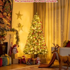 Pre-Lit Christmas Trees*Costway Green Pine Cashmere Christmas Tree With Led Lights