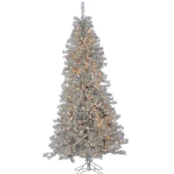 Pre-Lit Christmas Trees*The Holiday Aisle Curly 7.5' Silver Tinselartificial Christmas Tree With 550 Clear White Lights