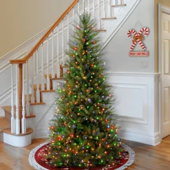 Pre-Lit Christmas Trees*Three Posts Dunhill Fir Slim Green Artificial Christmas Tree With Multi-Color Lights