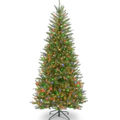 Pre-Lit Christmas Trees*Three Posts Dunhill Fir Slim Green Artificial Christmas Tree With Multi-Color Lights