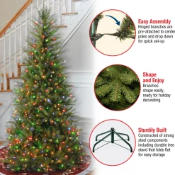 Pre-Lit Christmas Trees*Three Posts Dunhill Fir Slim Green Artificial Christmas Tree With Multi-Color Lights