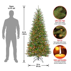 Pre-Lit Christmas Trees*Three Posts Dunhill Fir Slim Green Artificial Christmas Tree With Multi-Color Lights