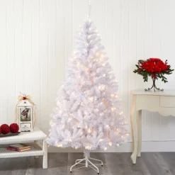 Pre-Lit Christmas Trees*The Holiday Aisle Easy Set-Up Lighted Artificial White Pine Christmas Tree - Stand Included