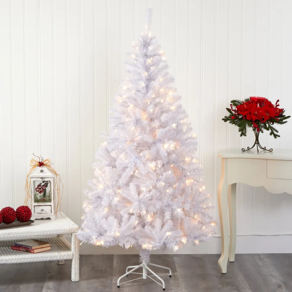 Pre-Lit Christmas Trees*The Holiday Aisle Easy Set-Up Lighted Artificial White Pine Christmas Tree - Stand Included