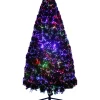 Pre-Lit Christmas Trees*The Holiday Aisle Fiber Optic 72" Green Pine Artificial Christmas Tree With Multi-Colored Lights With Stand
