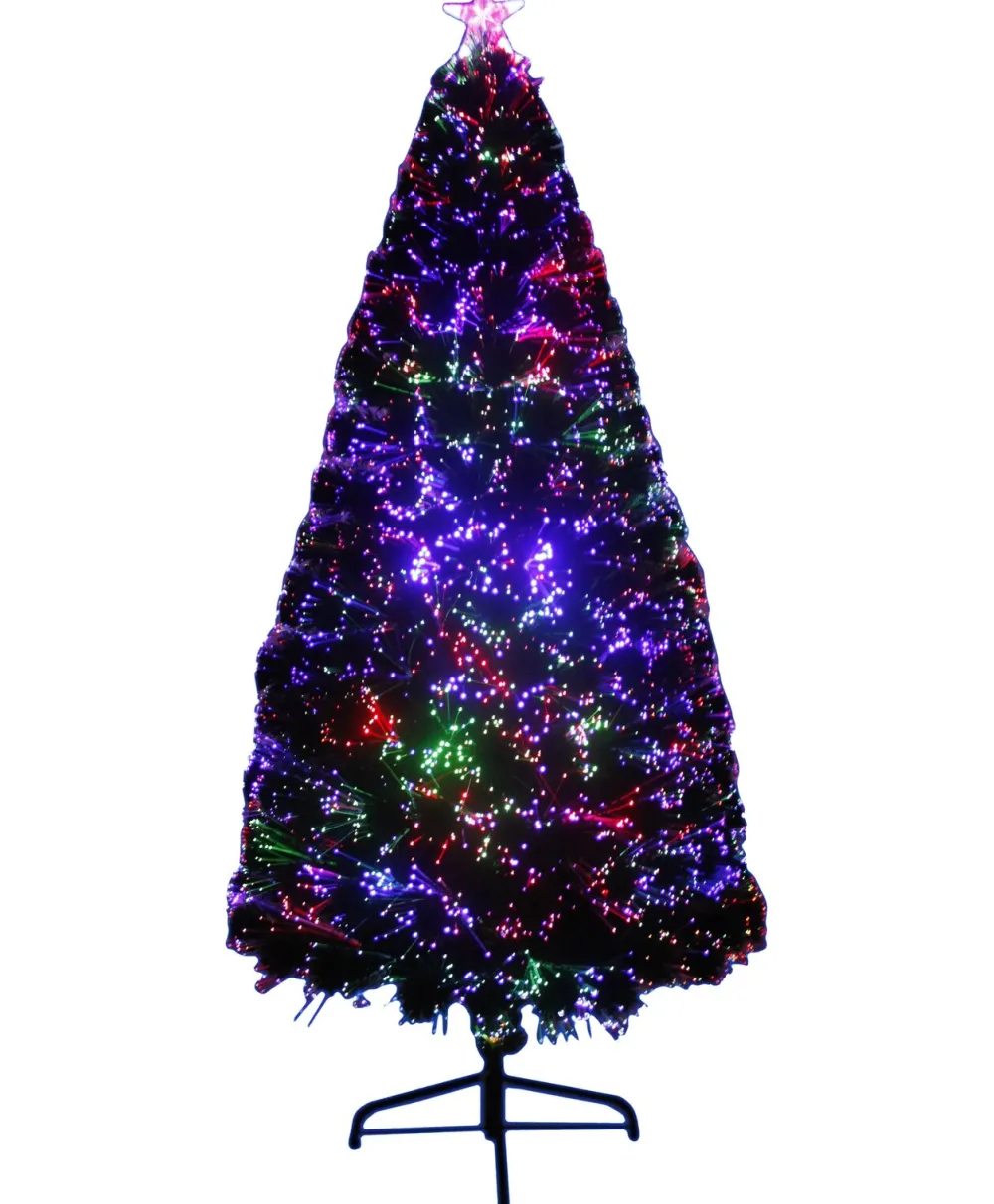 Pre-Lit Christmas Trees*The Holiday Aisle Fiber Optic 72" Green Pine Artificial Christmas Tree With Multi-Colored Lights With Stand