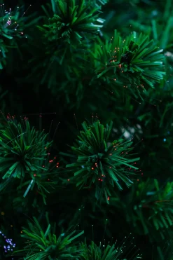 Pre-Lit Christmas Trees*The Holiday Aisle Fiber Optic 72" Green Pine Artificial Christmas Tree With Multi-Colored Lights With Stand