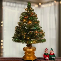 Pre-Lit Christmas Trees*The Holiday Aisle Fiber Optic 2.67' H Extra Full Green Pvc Pine Christmas Tree Fiber Optic Color Changing/Combination Lights