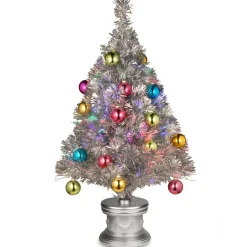 Pre-Lit Christmas Trees*The Holiday Aisle Fiber Optic 2.67' Silver Pine Artificial Christmas Tree With Multi-Color Lights