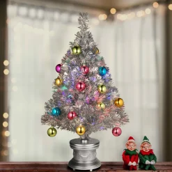 Pre-Lit Christmas Trees*The Holiday Aisle Fiber Optic 2.67' Silver Pine Artificial Christmas Tree With Multi-Color Lights