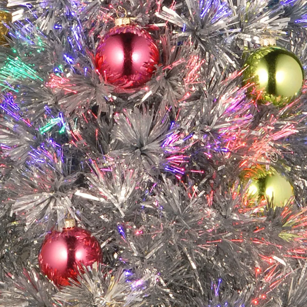Pre-Lit Christmas Trees*The Holiday Aisle Fiber Optic 2.67' Silver Pine Artificial Christmas Tree With Multi-Color Lights