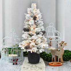 Pre-Lit Christmas Trees*The Holiday Aisle Flocked 3.5 Green/White Spruce Artificial Christmas Tree With 35 Clear/White Lights